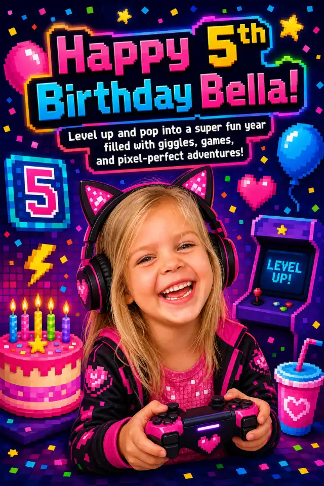 AI-generated personalized kids birthday design created from a photo