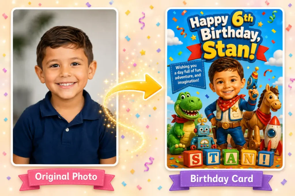 before and after result using ai birthday card maker with photo